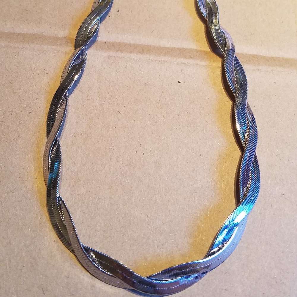 Braided Herringbone Silver Chain  18"